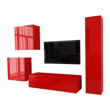 Set Mobila Living Modular Quadro 4, MDF Rosu Lucios, Dimensiune 240 cm Set Mobila Living Modular Quadro 4, MDF Rosu Lucios, Dimensiune 240 cm