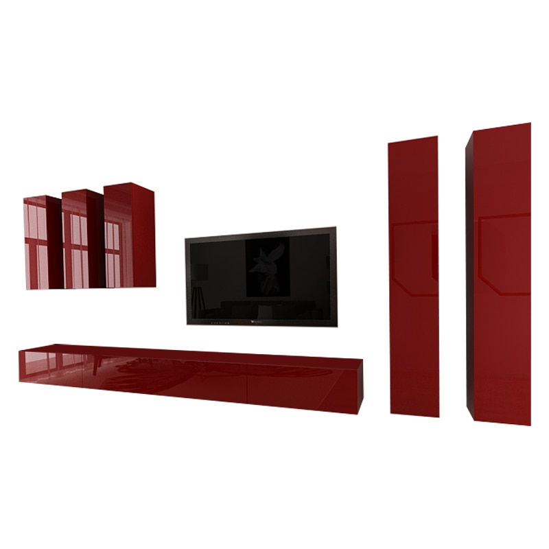 Set Mobila Living Modular Quadro 5 , MDF Lucios , Bordo, Dimensiune 400 cm