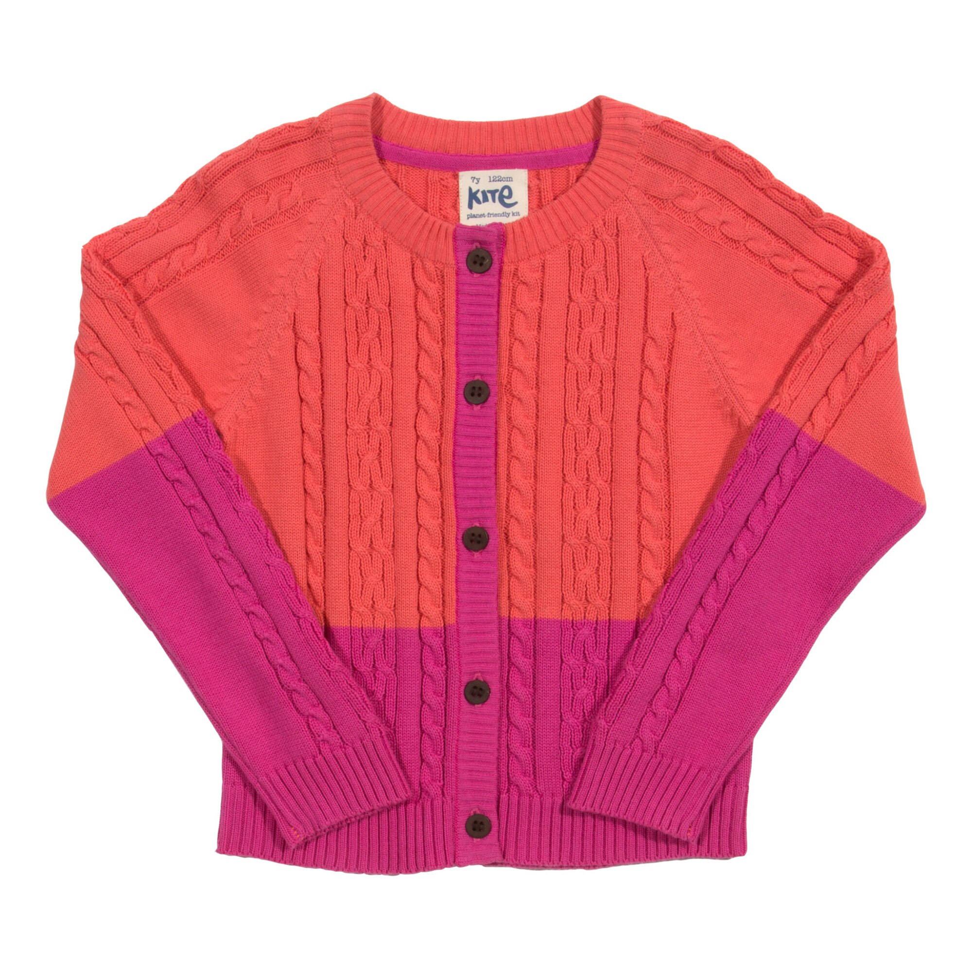 Cardigan in doua culori 100% bumbac organic, Roz-portocaliu, 122 CM