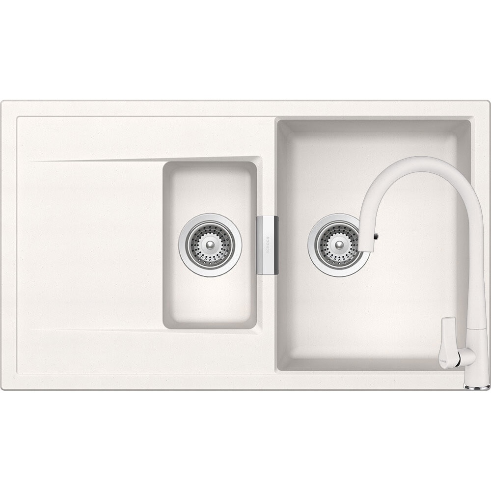 Kit chiuveta Schock Mono D-150 860 x 510 mm si baterie Schock Gota cu Dus Extractibil Polaris Cristadur