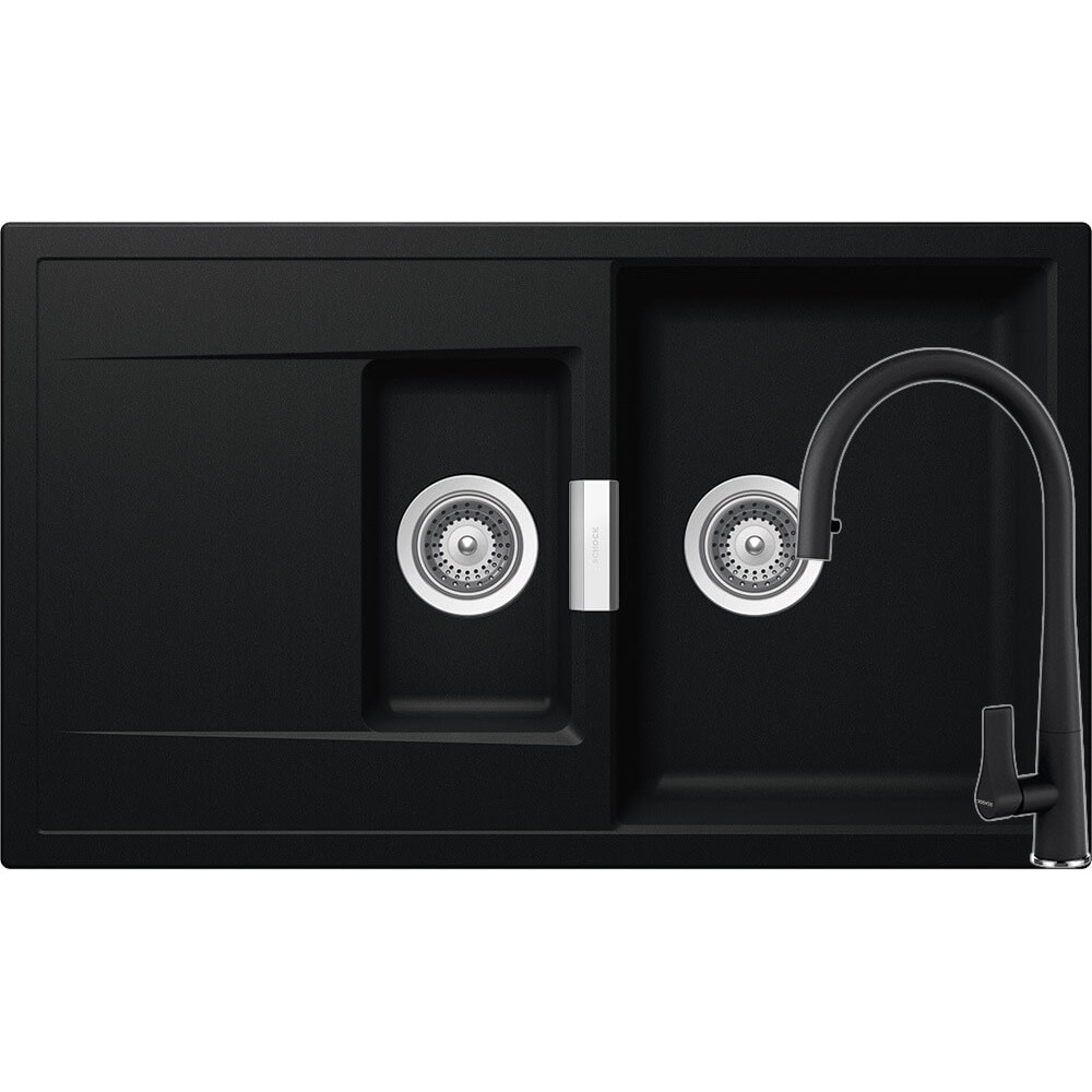 Kit chiuveta Schock Mono D-150 860 x 510 mm si baterie Schock Gota cu Dus Extractibil Puro Cristadur