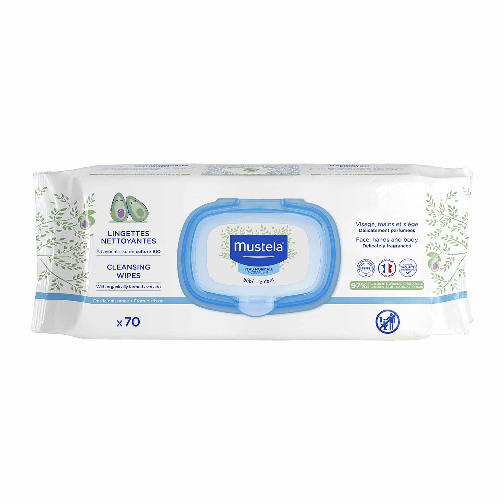 Servetele dermo-calmante pentru fata si corp, Mustela, 70buc