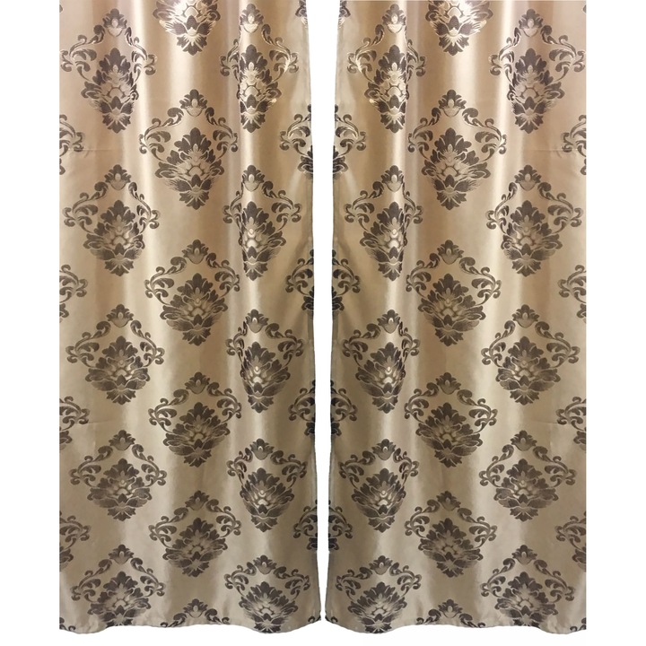 Set draperii semiopace, culoare auriu perlat, colectia "Barocco - Imperial by Liz Line" 140x245x2buc, cu rejansa - DP11
