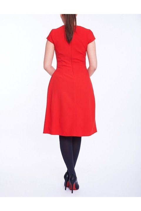 Rochie rosie cu pliuri pe partea stanga TinaR 40