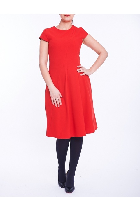 Rochie rosie cu pliuri pe partea stanga TinaR 40