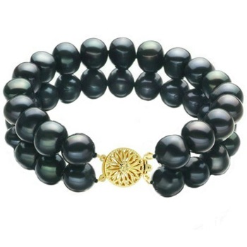 Bratara Dubla Aur Galben si Perle Naturale Negre Bratara Dubla Aur Galben si Perle Naturale Negre