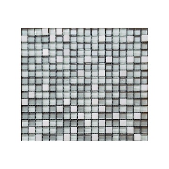 Mozaic mixt alb-gri din marmura si sticla Mmx008 - 1 mp Mozaic mixt alb-gri din marmura si sticla Mmx008 - 1 mp
