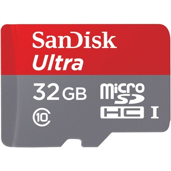 Card de memorie SanDisk Micro SD Ultra, 32GB, Class 10, 100MB/s, Full HD + Adaptor + Bratara Fitness Cadou Card de memorie SanDisk Micro SD Ultra, 32GB, Class 10, 100MB/s, Full HD + Adaptor + Bratara Fitness Cadou