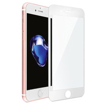 Folie sticla securizata iPhone 8, 5D, protectie completa ecran si margini curbate, Alb Folie sticla securizata iPhone 8, 5D, protectie completa ecran si margini curbate, Alb