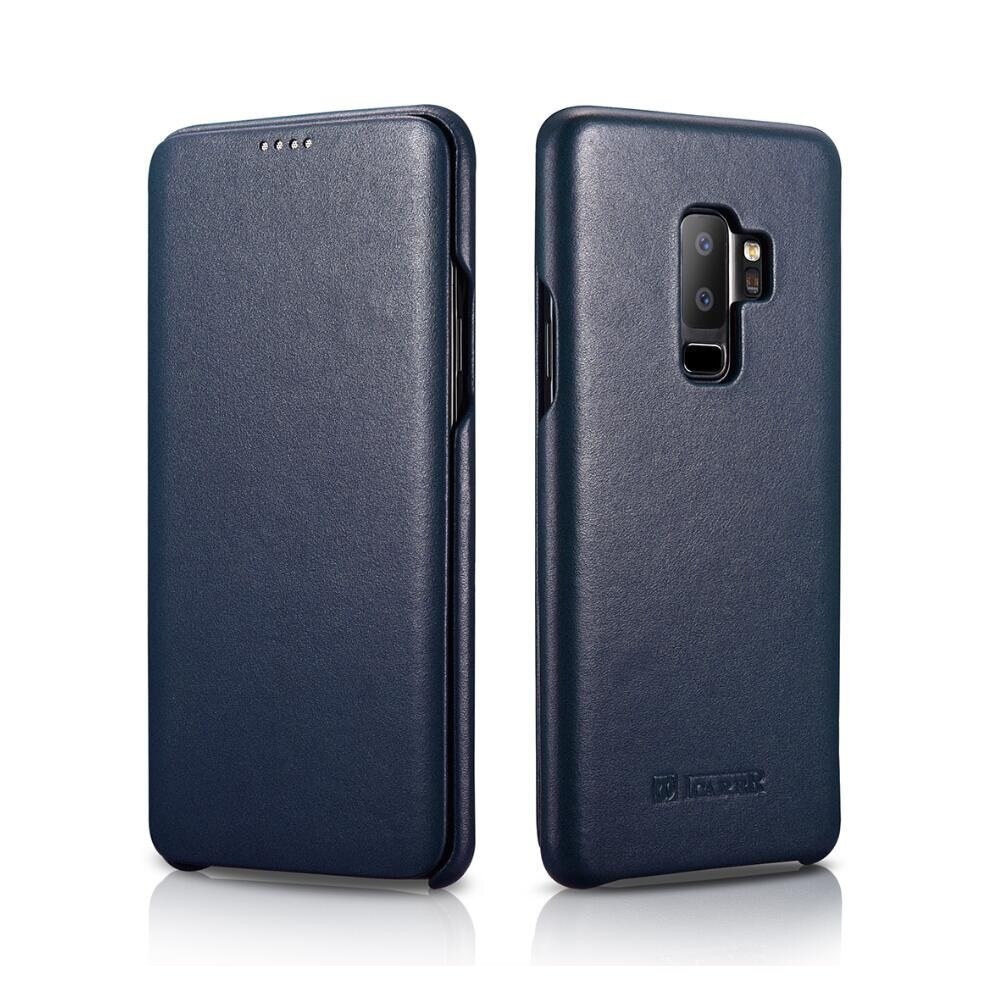 Husa din piele, tip carte, Samsung Galaxy S9 Plus - iCarer Luxury Series Side Open, culoare Albastru