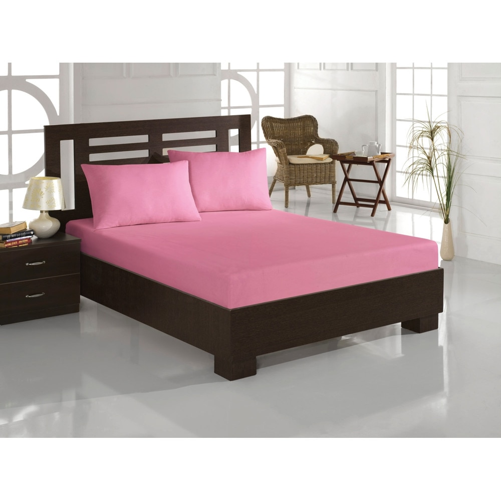 Set de pat format din ceraceaf de pat cu elastic 160x200 cm+2 fete perna 50x70 cm,ROZ