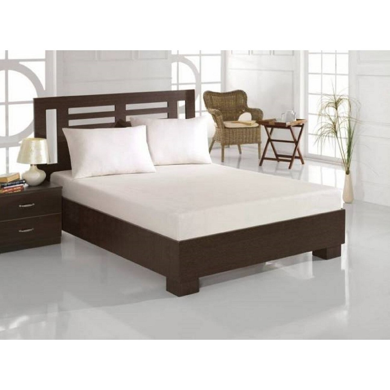 Set de pat format din ceraceaf de pat cu elastic 160x200 cm+2 fete perna 50x70 cm,alb