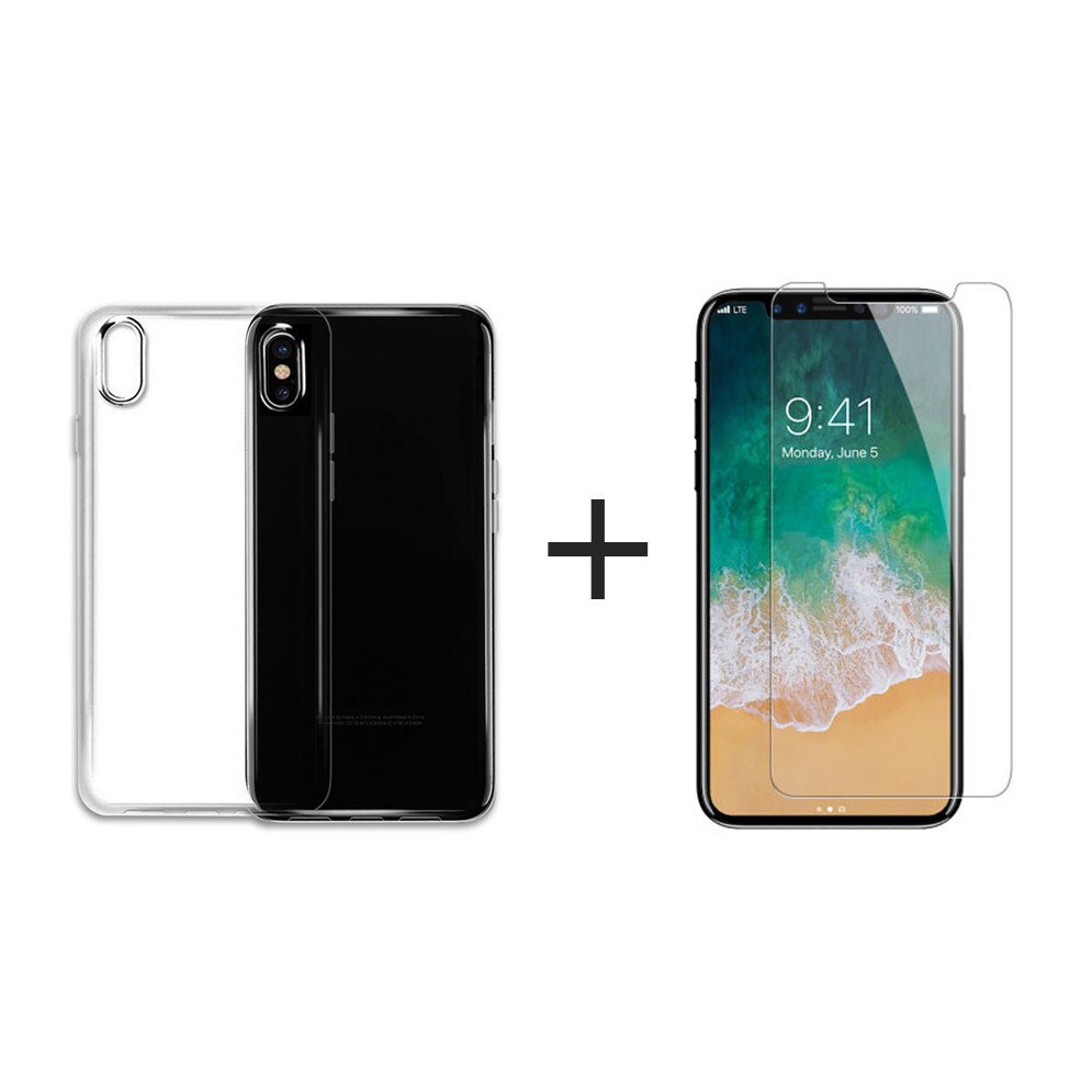 Pachet Apple iPhone X, Husa Silicon + Folie Sticla, Transparent