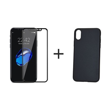 Pachet Apple iPhone X, Husa Silicon + Folie Sticla 3D, Negru Pachet Apple iPhone X, Husa Silicon + Folie Sticla 3D, Negru
