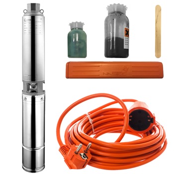 Pompa submersibila de adancime Profesionala, PENTAX 4S 100 7A, putere 0.55kW, debit 6000 l/h, inaltime de refulare 46m, 7 etaje + Cadou prelungitor 10 m + kit de conectare pentru cablu, cu rasina Pompa submersibila de adancime Profesionala, PENTAX 4S 100 7A, putere 0.55kW, debit 6000 l/h, inaltime de refulare 46m, 7 etaje + Cadou prelungitor 10 m + kit de conectare pentru cablu, cu rasina
