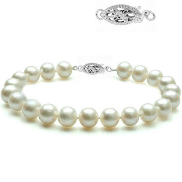Bratara Aur Alb si Perle Naturale Albe Premium de 8-9 mm