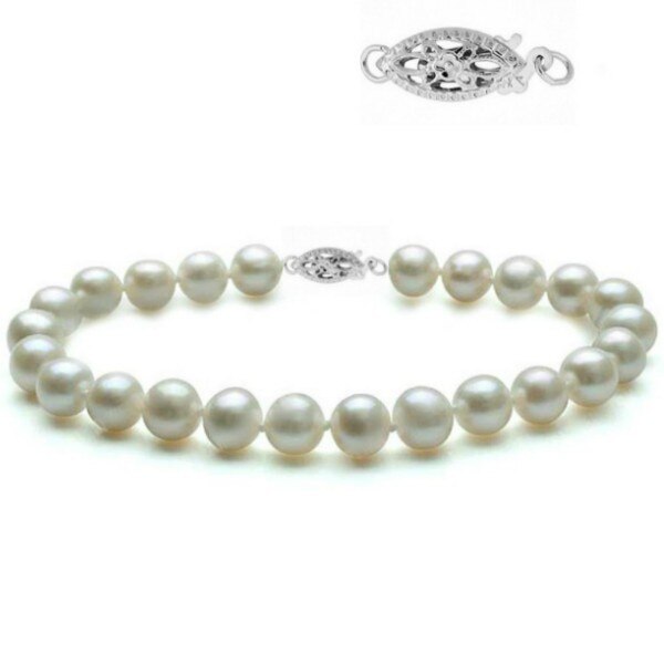 Bratara Aur Alb si Perle Naturale Albe Premium de 7-8 mm