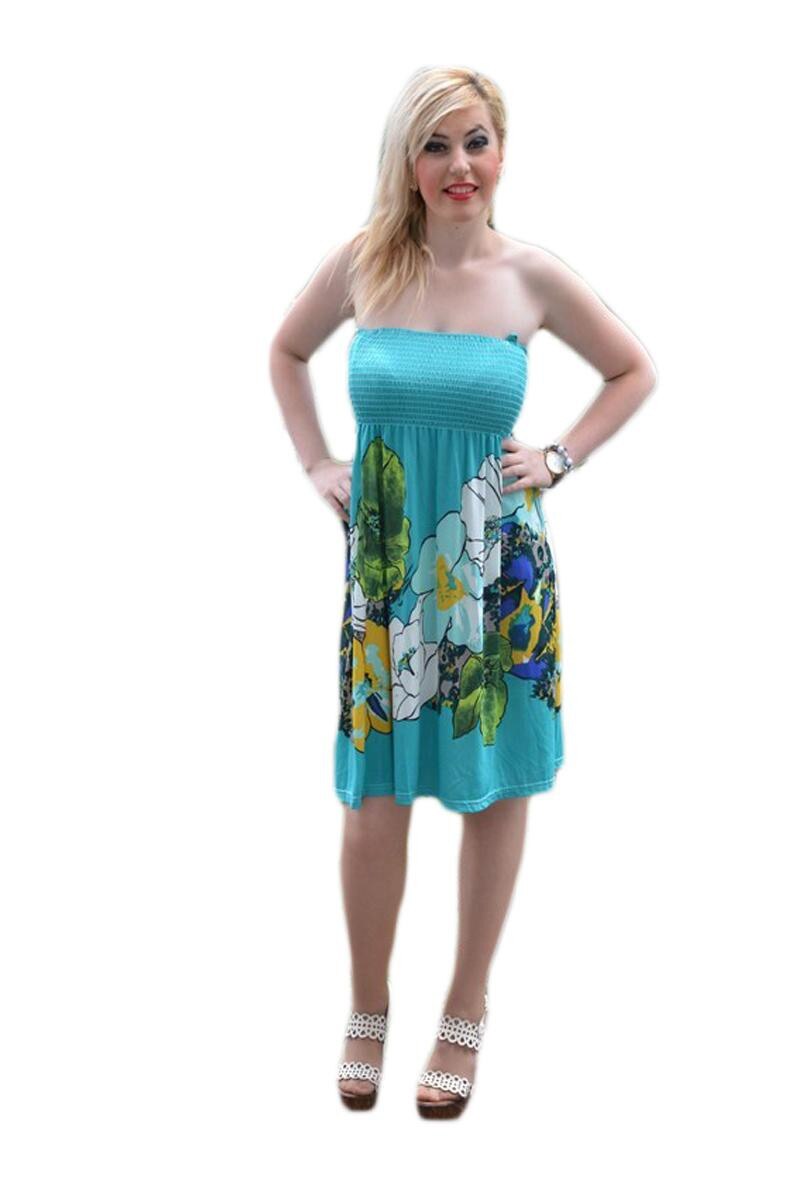 Rochie fashion cu elastic in partea de sus, D&J Exclusive, Turcoaz