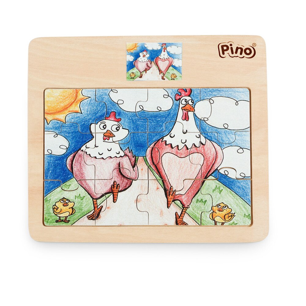 Puzzle din lemn, Pino, Pasari, 12 piese