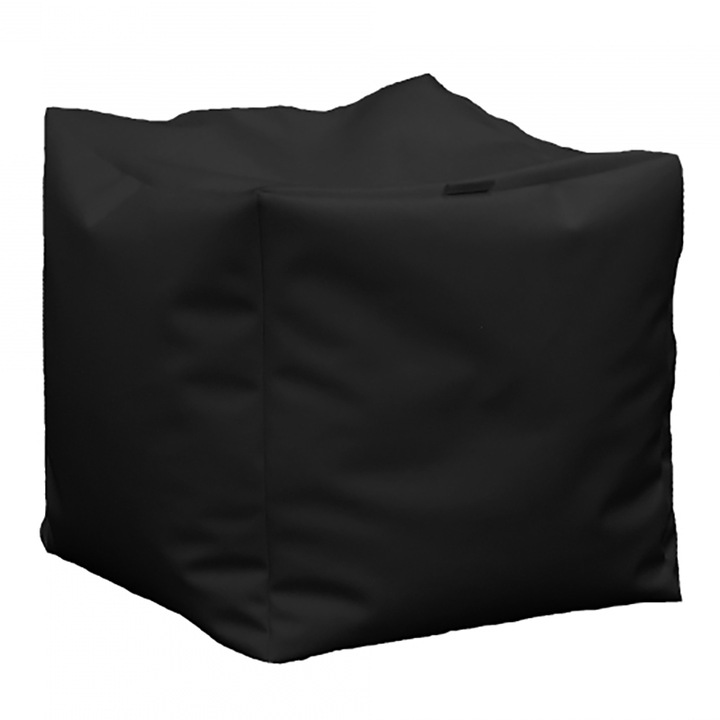 Пуф Pufrelax, 130л., Табуретка Куб XL - teteron black, Пълнеж от Полистиролни перли, за открито