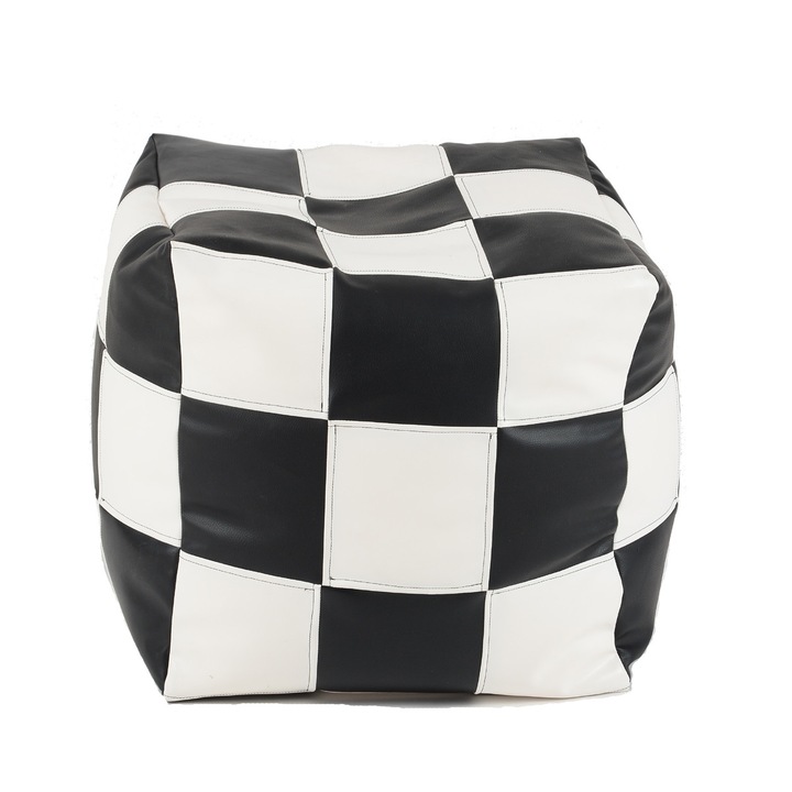 Пуф Pufrelax, 80л., Табуретка Куб - Rook, Еко кожа, Пълнеж от Полистиролни перли