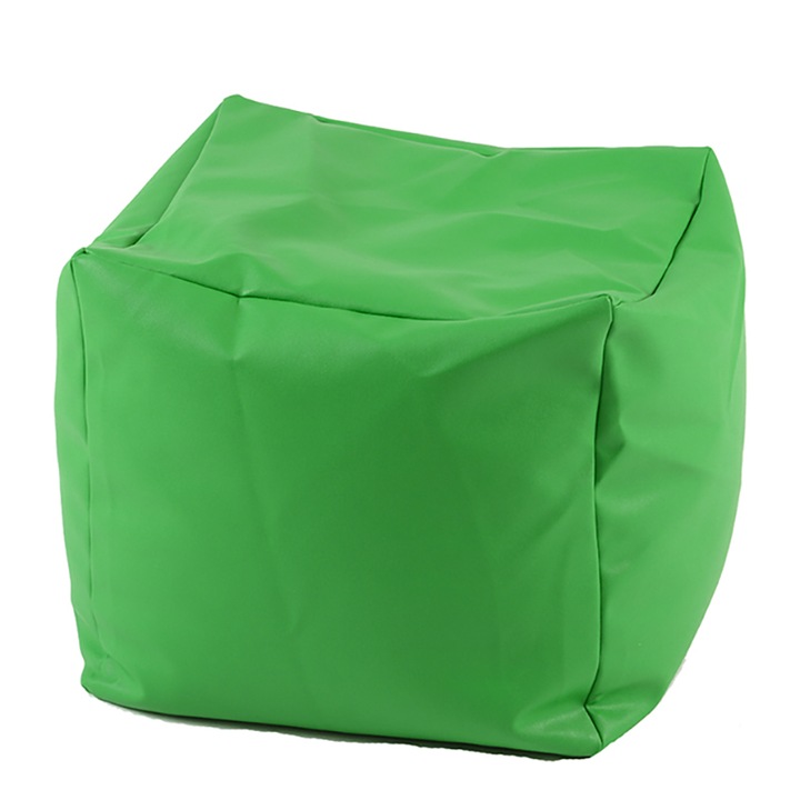 Пуф Pufrelax, 130л., Табуретка Куб XL - Verde, Еко кожа, Пълнеж от Полистиролни перли