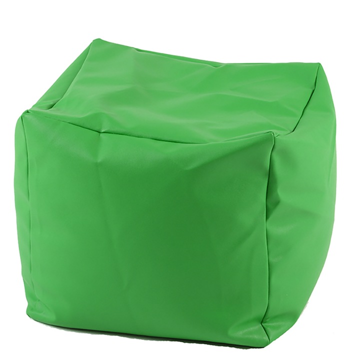 Пуф Pufrelax, 80л., Табуретка Куб - Verde, Еко кожа, Пълнеж от Полистиролни перли