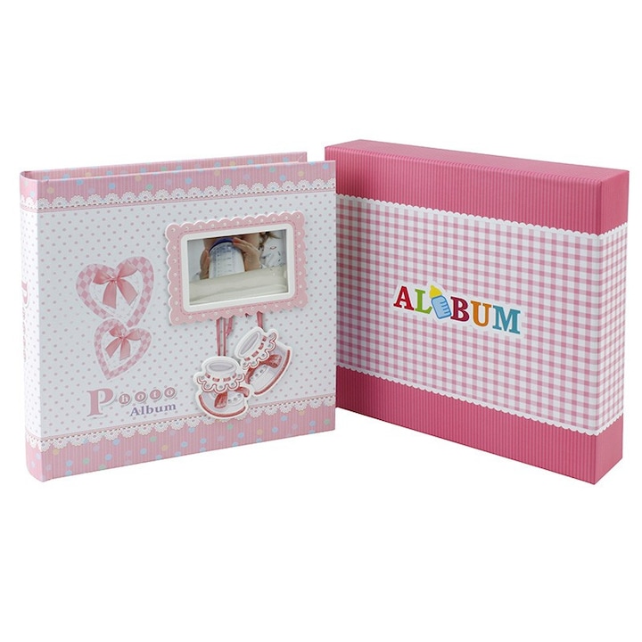 Album foto Baby Milo personalizabil, 200 poze format 10x15 cm, cutie, roz
