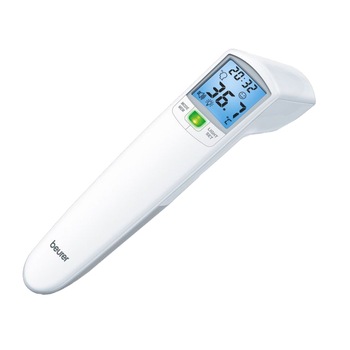 Termometru fara atingere Beurer FT100, Infrarosu, 60 memorii, Display iluminat, Alb Termometru fara atingere Beurer FT100, Infrarosu, 60 memorii, Display iluminat, Alb