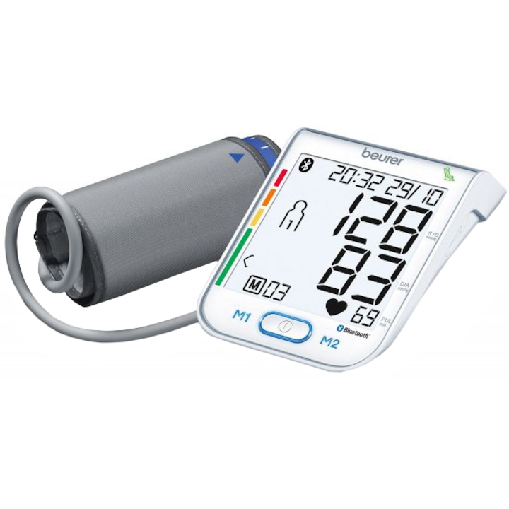 Beurer BM77 Vérnyomásmérő készülék, Bluetooth, 120 memória, XXL kijelző, Elemek, Fehér