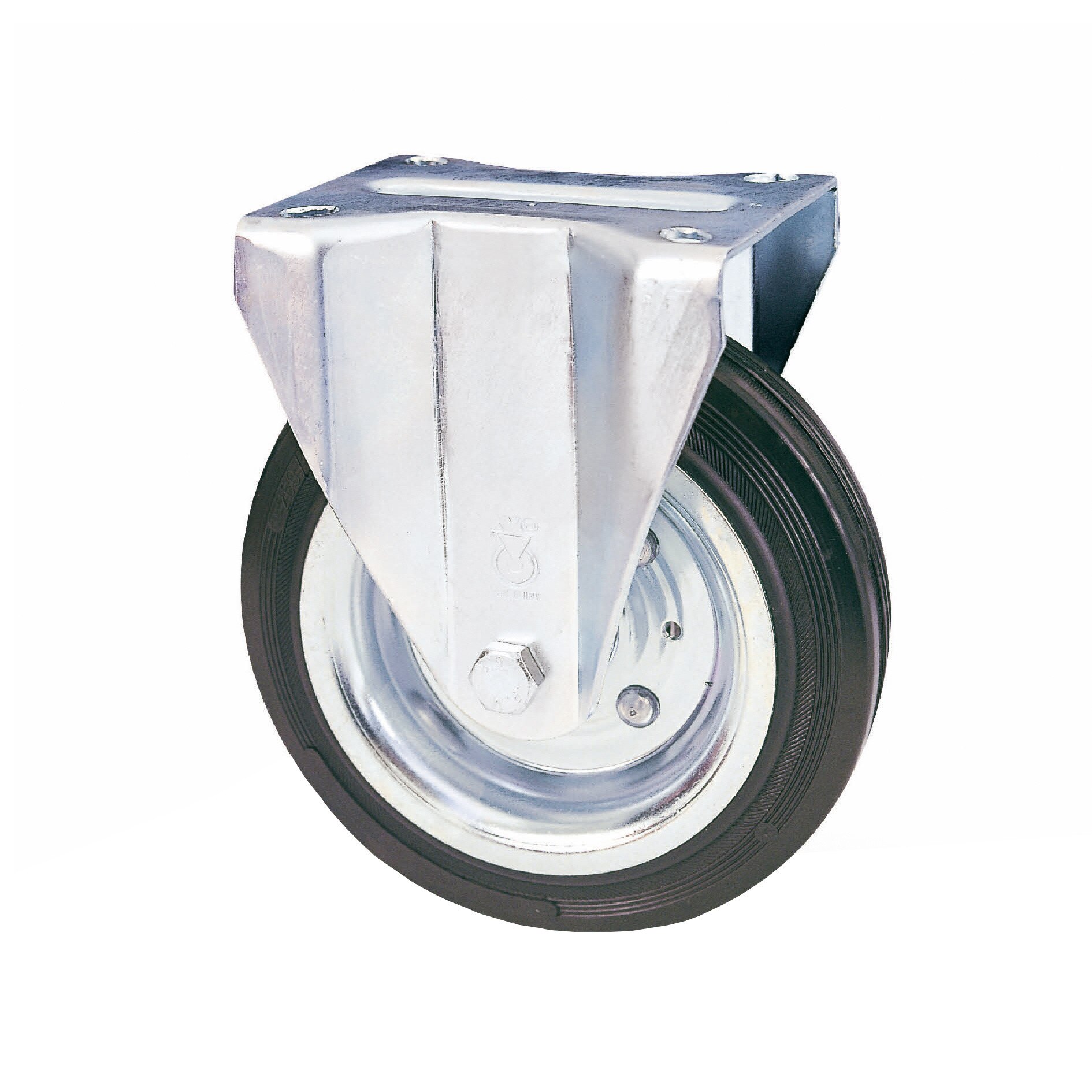 Roata fixa, din cauciuc plin, cu placa, 100 mm, 70 kg