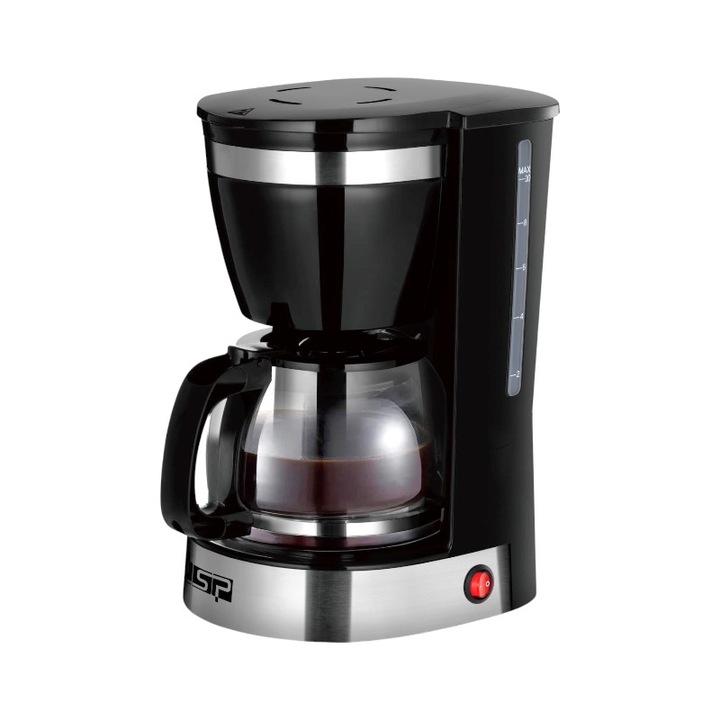 Cafetiera de filtru DSP KA3126 (617710) 800W, 1,25L (10 cesti), cana de sticla, anti-drip, baza incalzitoare, indicator nivel apa, negru