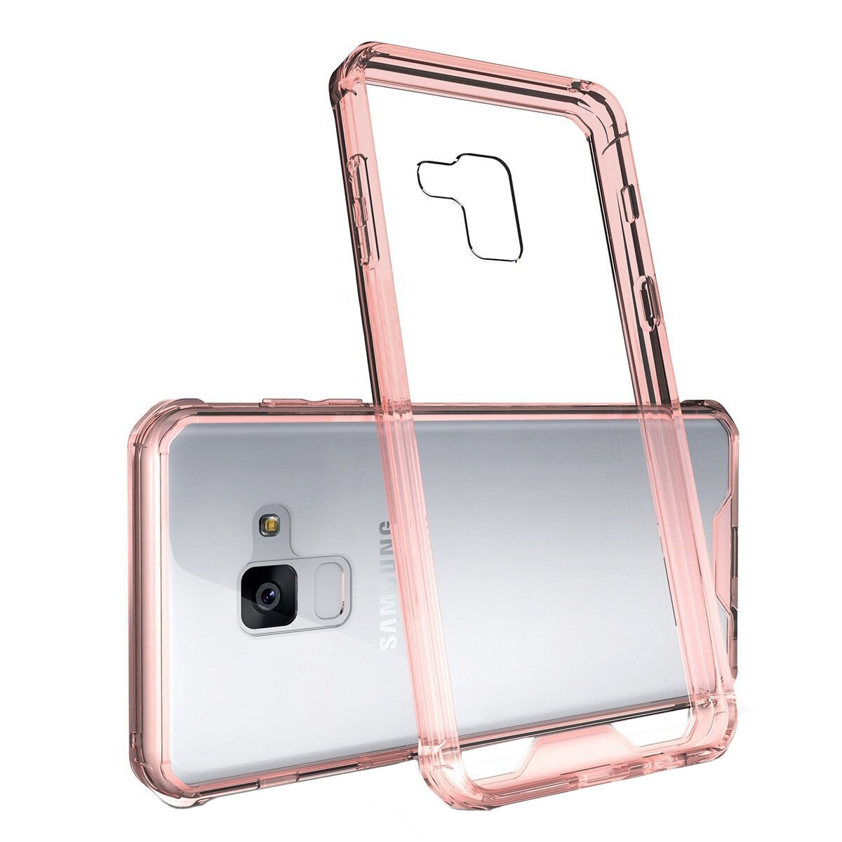 Husa Samsung Galaxy A8 2018, Hybrid Antisoc, carcasa spate PC transparenta cu cadru, Rose-Gold