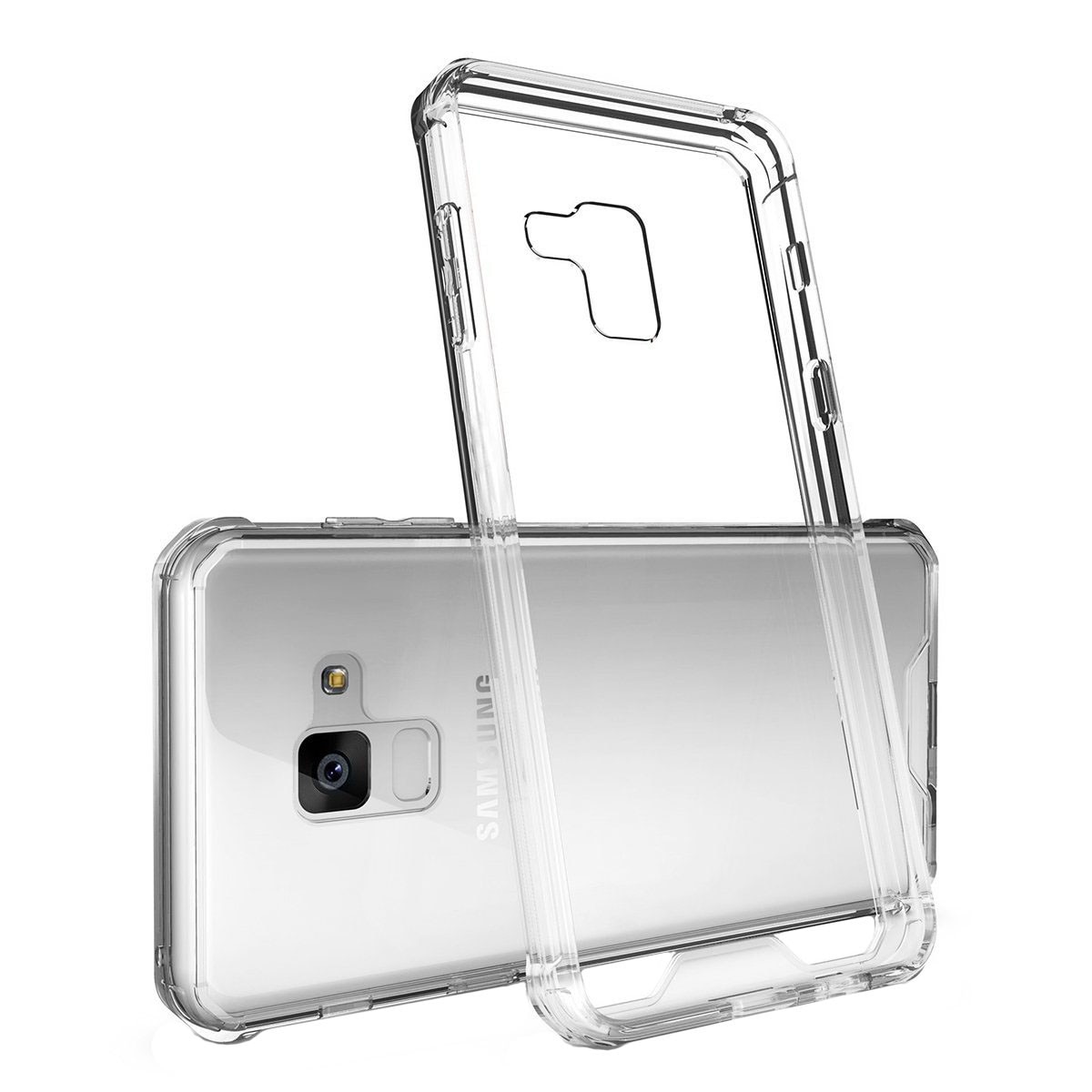 Husa Samsung Galaxy A8 2018, Hybrid Antisoc, carcasa spate PC transparenta cu cadru, Transparent