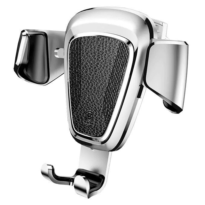 Suport telefon premium Baseus Gravity Metalic din aluminiu si piele Argintiu