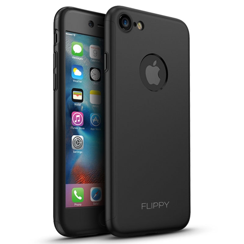 Husa Premium Apple iPhone 8 Flippy Full Cover 360 Negru + Folie Cadou