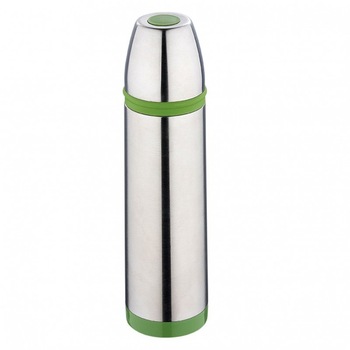 Termos inox 0.5L, capac functie pahar, buton antiscurgere, zilan, verde Termos inox 0.5L, capac functie pahar, buton antiscurgere, zilan, verde