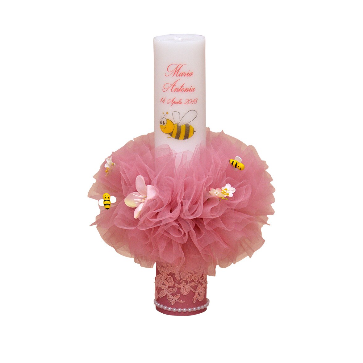 Lumanare de botez personalizata Albinuta