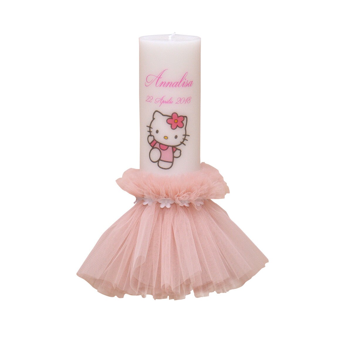 Lumanare de botez personalizata Hello Kitty