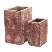 Set 2 ghivece din ceramica, 14x10x18 cm/20x14x25 cm, rectangulare, Bordeaux/Gri