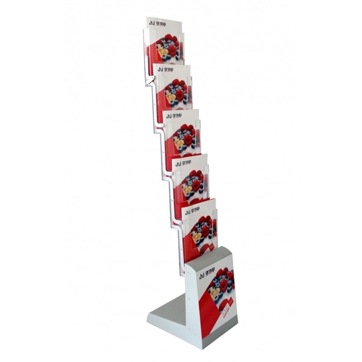 Stand/Suport zig zag pliabil pentru expunere brosuri, pliante, reviste, cu 5 buzunare format A4 210x297mm