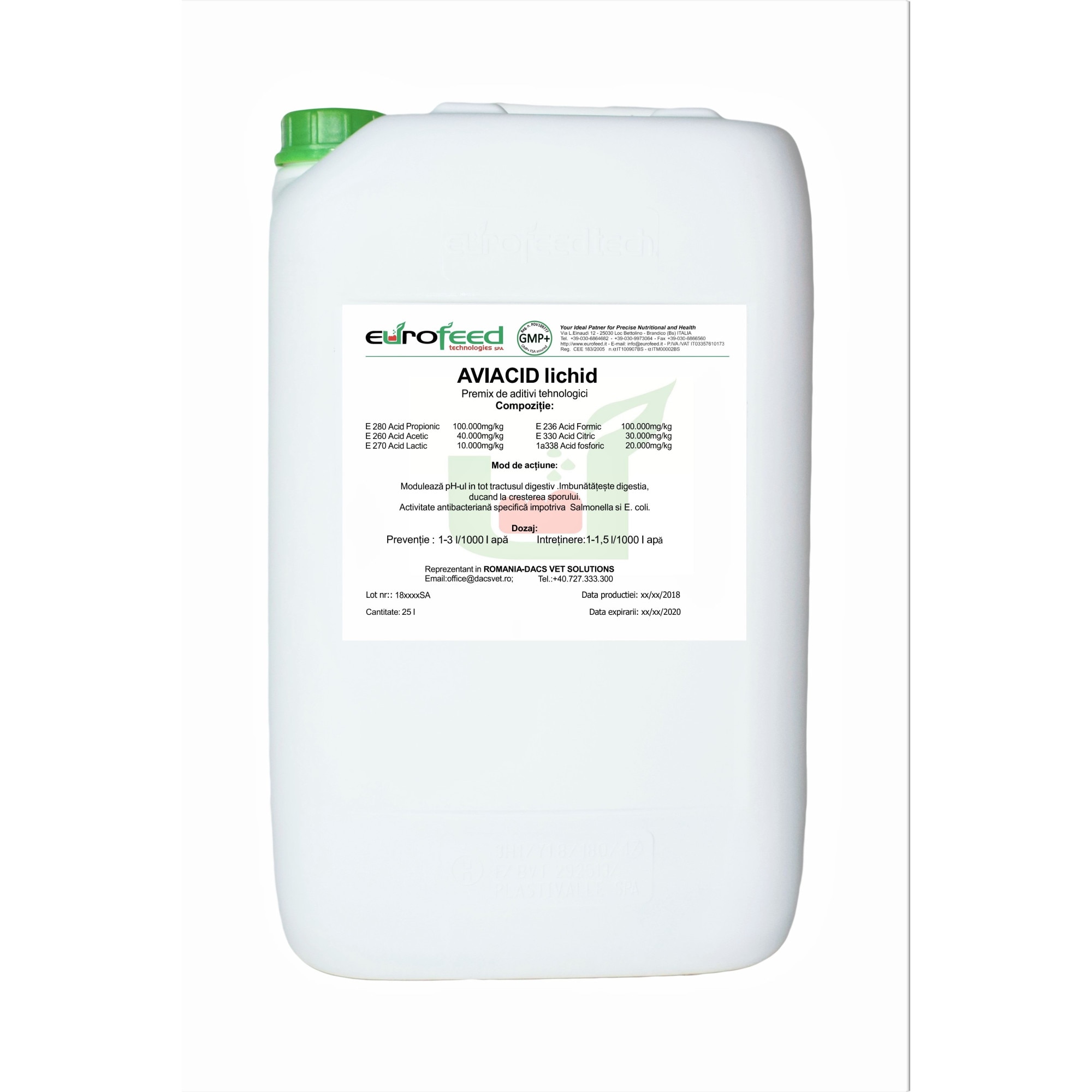 Acidifiant complex pentru furaj si apa, AVIACID lichid, 25 l