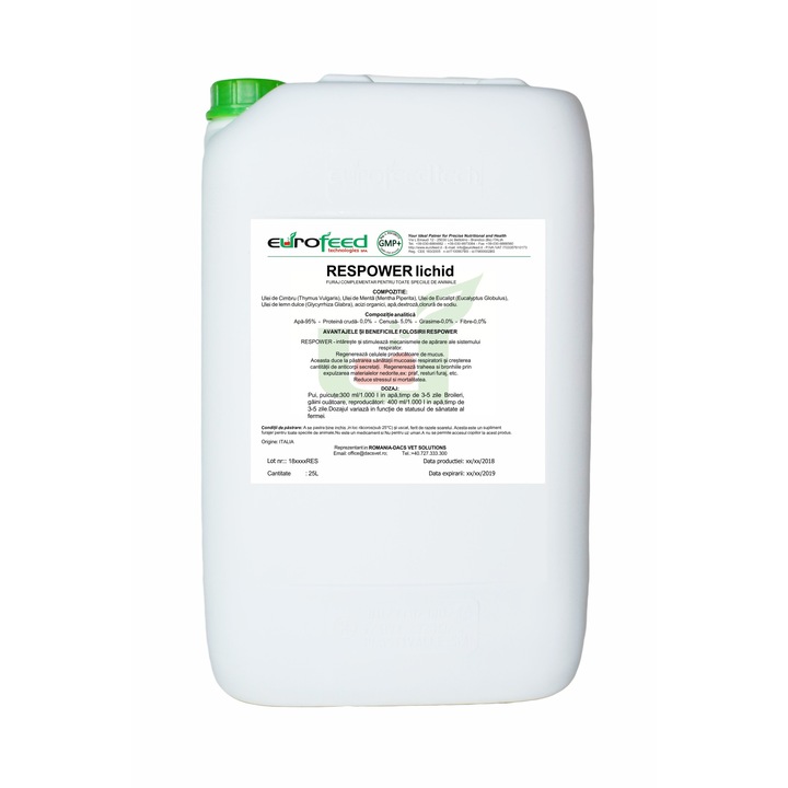 Aditiv furajer imunostimulent si tonic al sistemului respirator, RESPOWER LICHID, 25L
