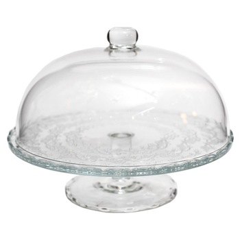 Platou suport rotund prajituri, desert, cu capac, din sticla Platou suport rotund prajituri, desert, cu capac, din sticla