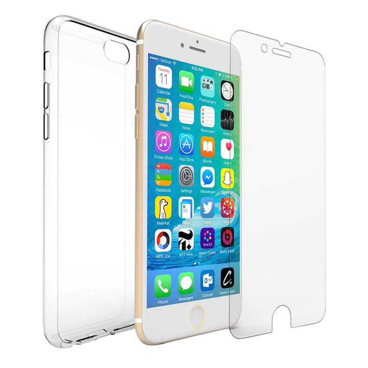 Zik iphone 8 plus Kijelzővédő fólia, Tempered Glass (edzett üveg) + szilikon hátlap 0.3mm, Clear