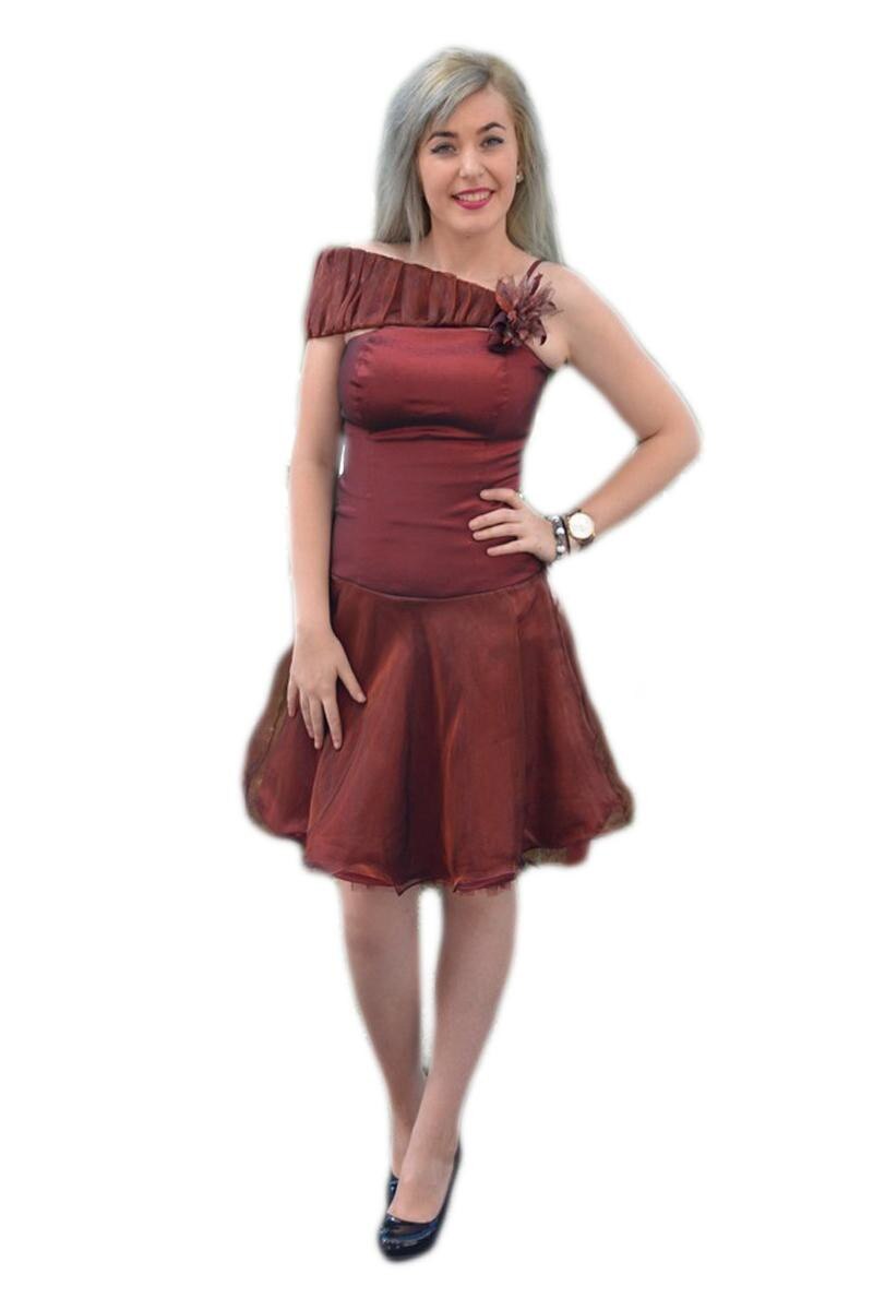 Rochie deosebita cu aspect original cu fusta evazata, D&J Exclusive, Rosu inchis