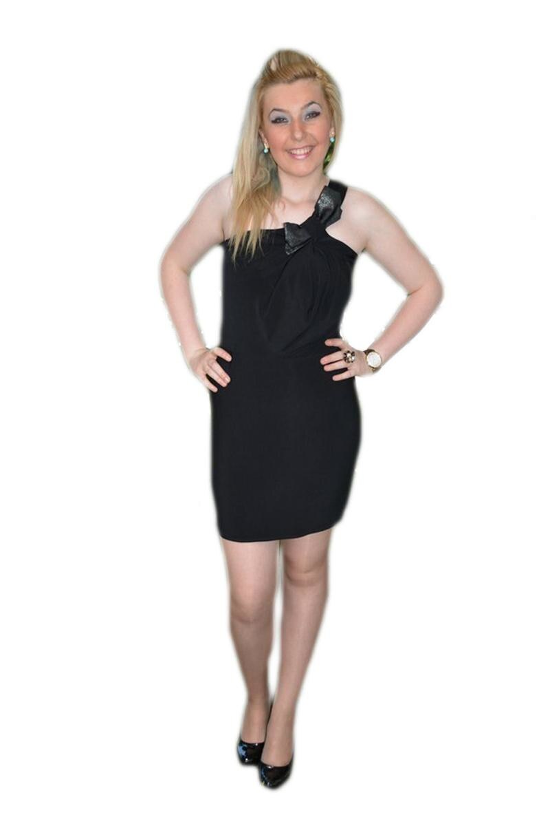 Rochie de seara, bretea fashion, fundita aplicata, D&J Exclusive, Negru