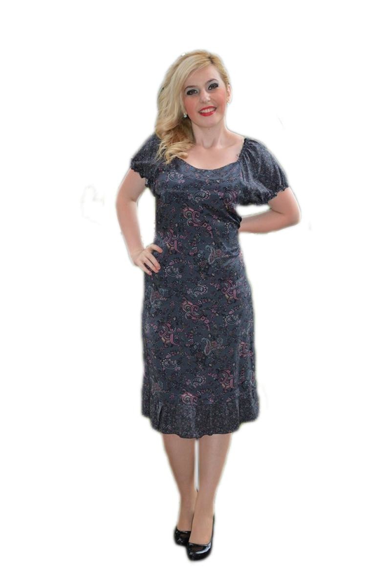 Rochie de primavara-vara, imprimeu oceanic, D&J Exclusive, Gri/Roz