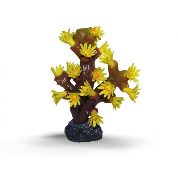 Decor acvariu coral maro cu muguri galbeni