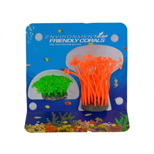 Set de 2 anemone portocaliu si verde pentru acvariu